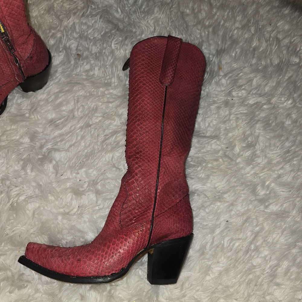 Red exotic python boots - Picture 3 of 6